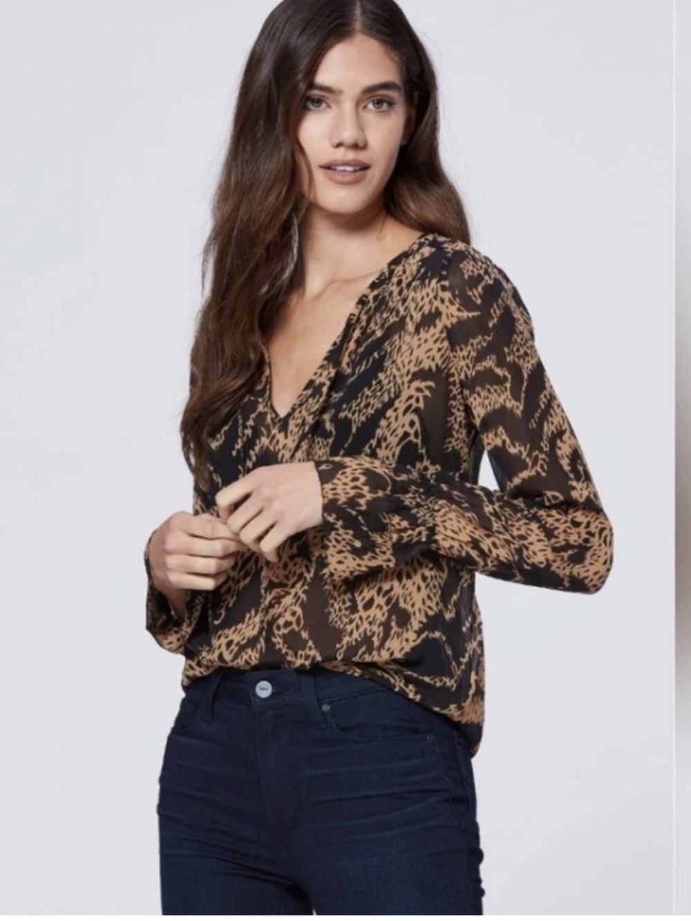The Paige Jojie Blouse in Hyde / Black Mixed Tiger